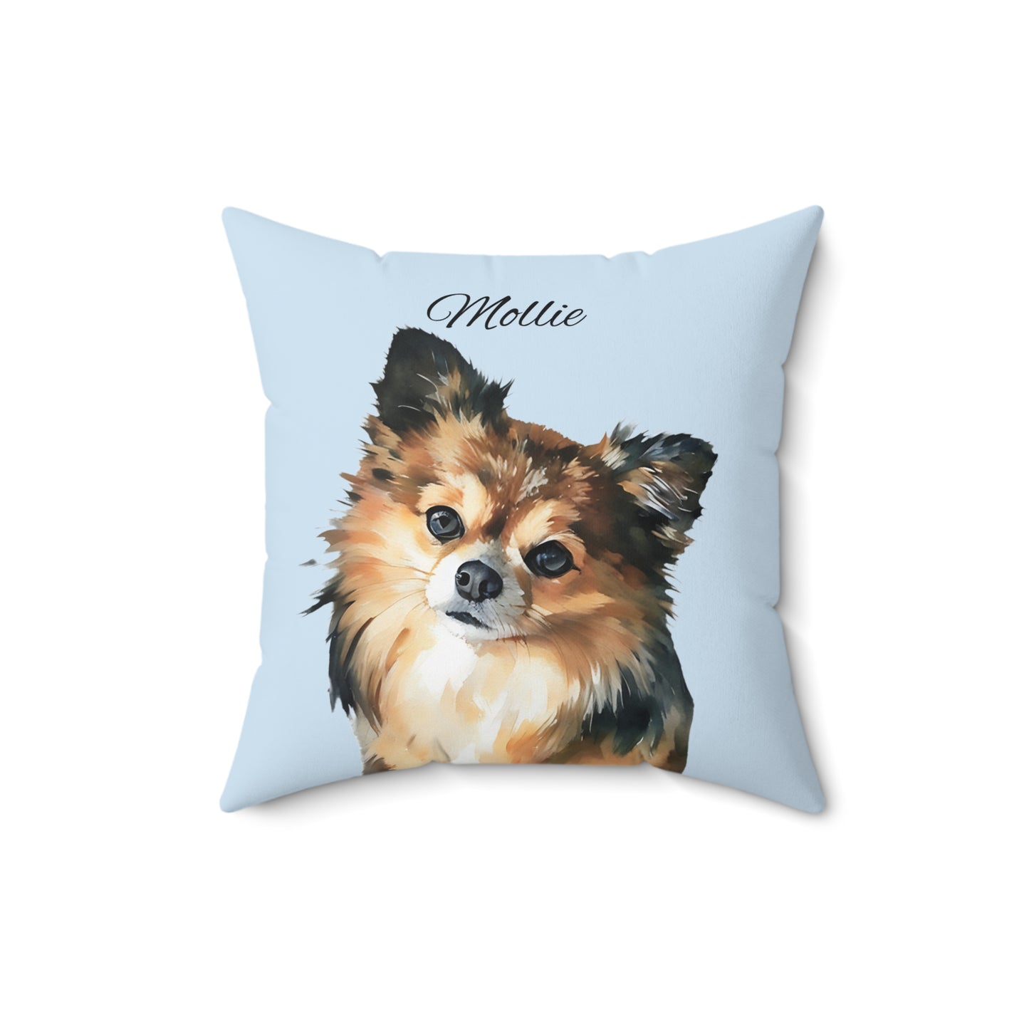Pet Memorial Spun Polyester Square Throw Pillow - "Mollie" – Light Blue