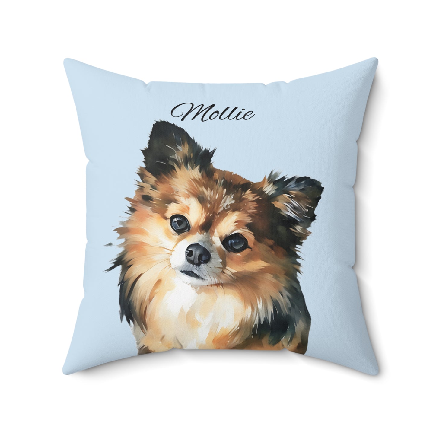 Pet Memorial Spun Polyester Square Throw Pillow - "Mollie" – Light Blue