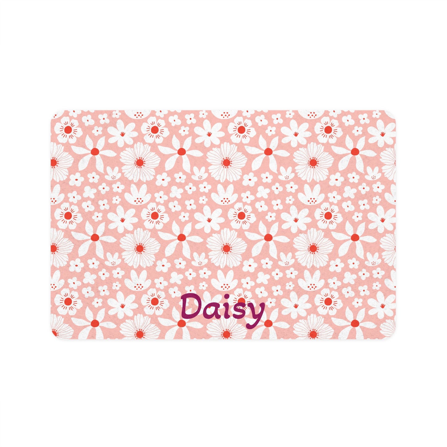 Customized Pink Boho Design "Daisy" Pet Food Mat (12x18)