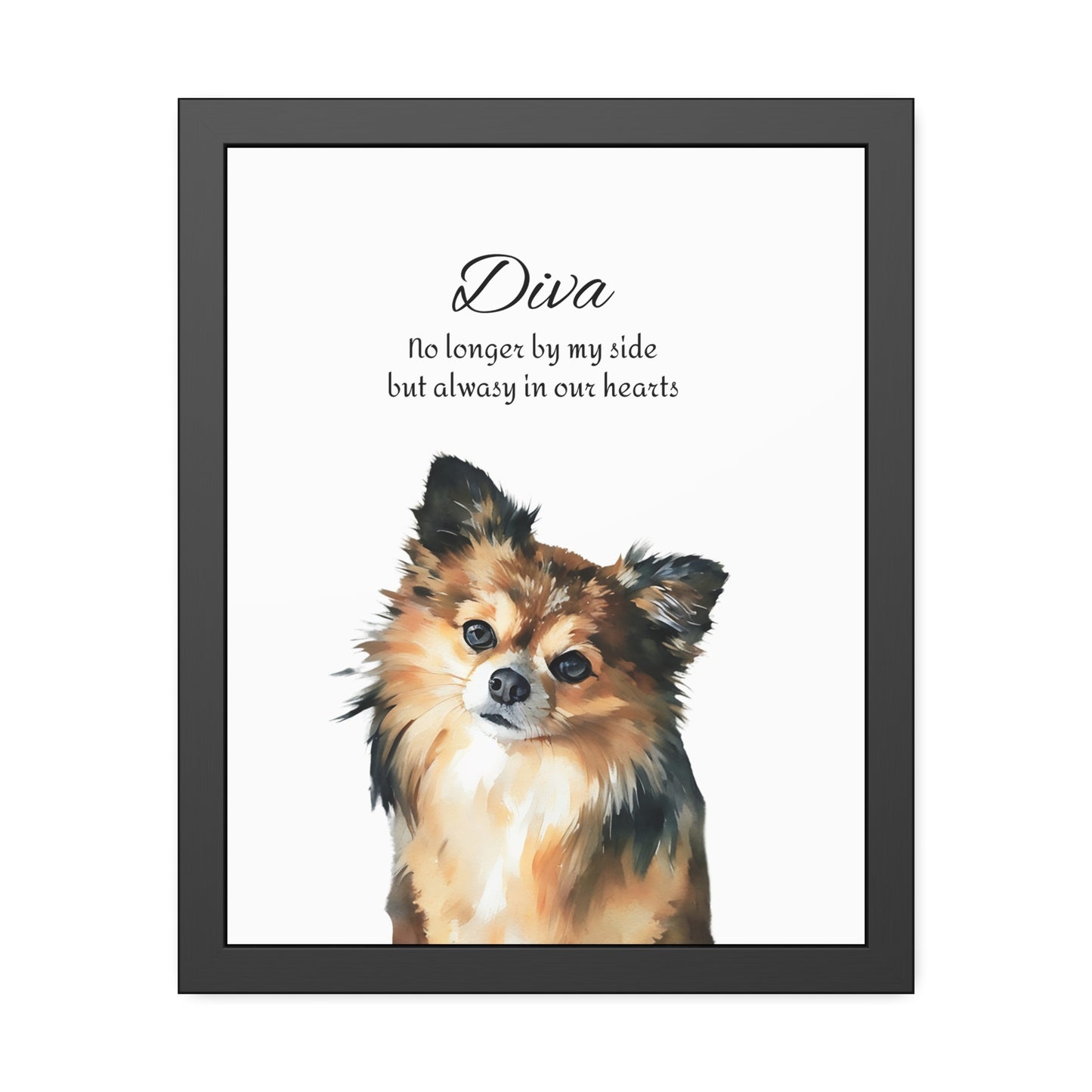 Customized Pet Memorial Portrait - Framed Watercolor Fine Art Paper Print