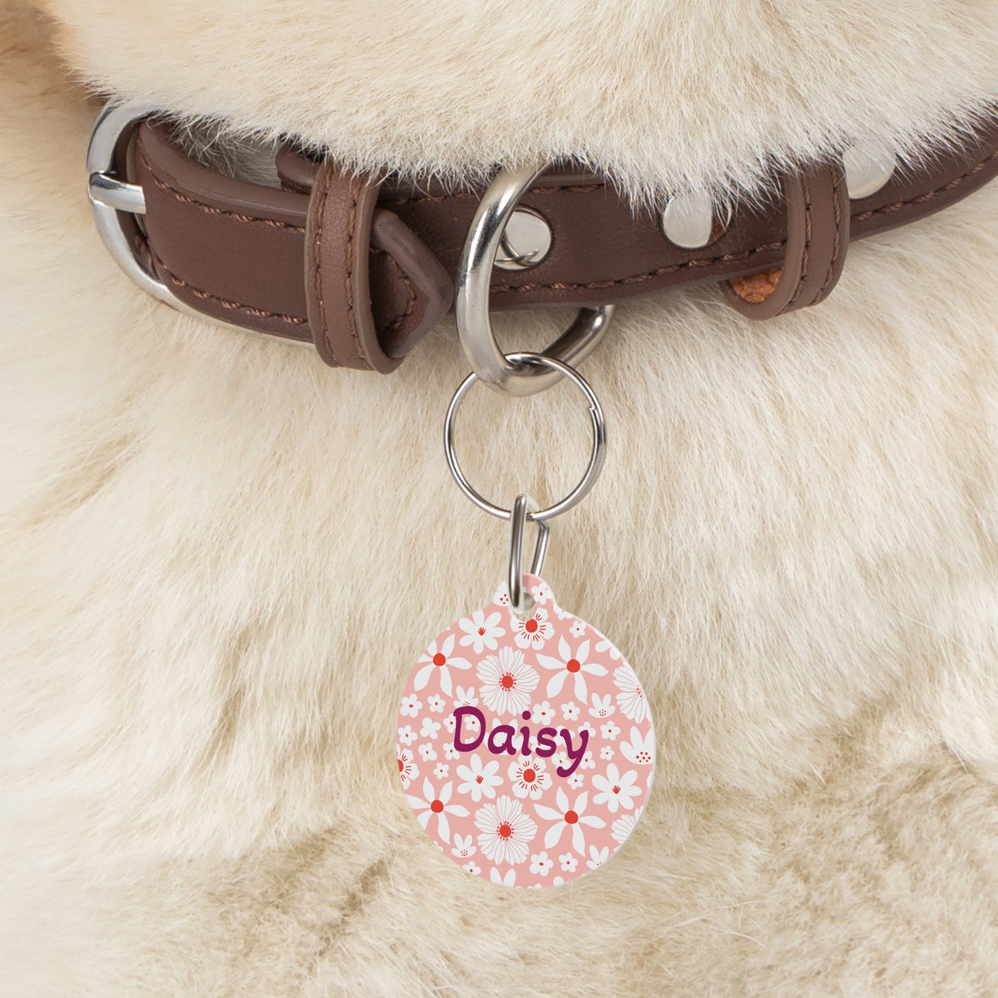 Customized Pet ID Tag - Boho Pink Design - "Daisy"