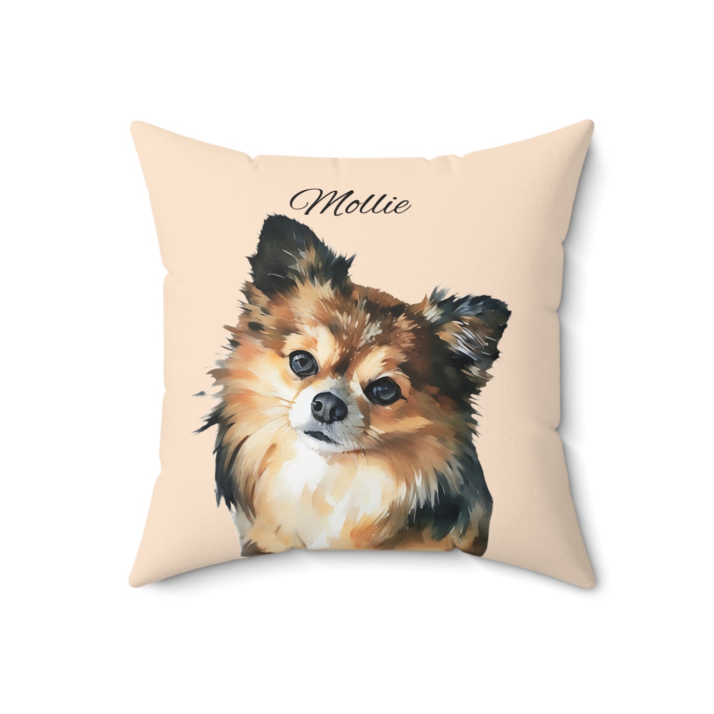 Pet Memorial Spun Polyester Square Throw Pillow - "Mollie" - Tan