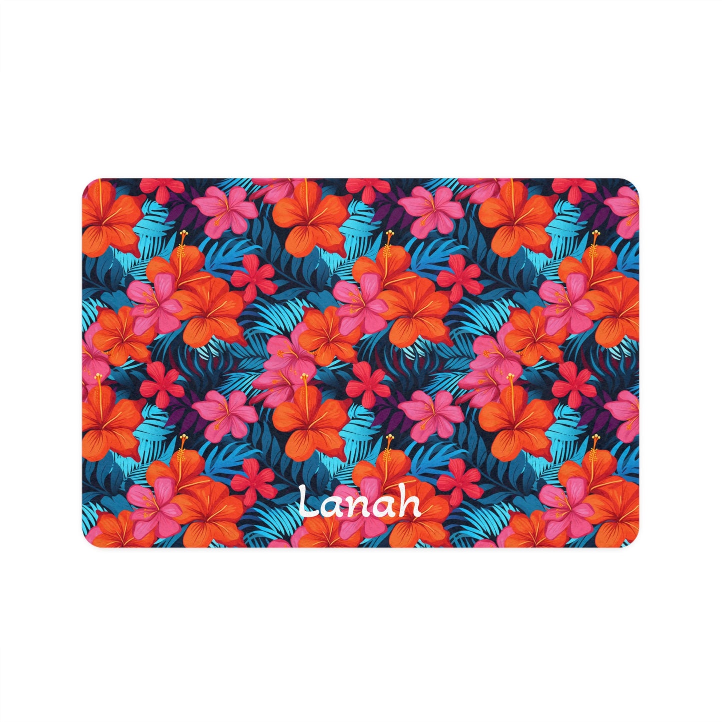 Customized Cute Tropical Floral Design "Lanah" Pet Food Mat (12x18)