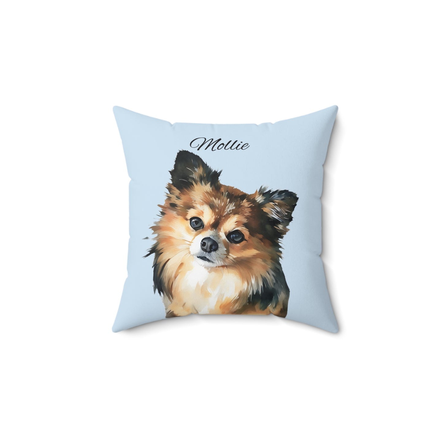 Pet Memorial Spun Polyester Square Throw Pillow - "Mollie" – Light Blue