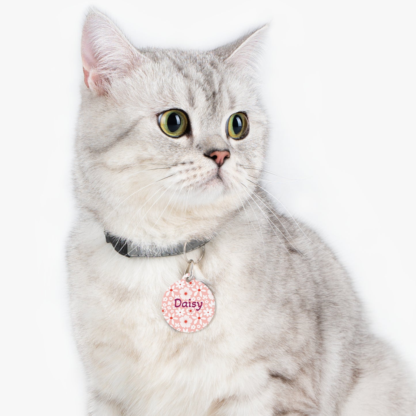 Customized Pet ID Tag - Boho Pink Design - "Daisy"