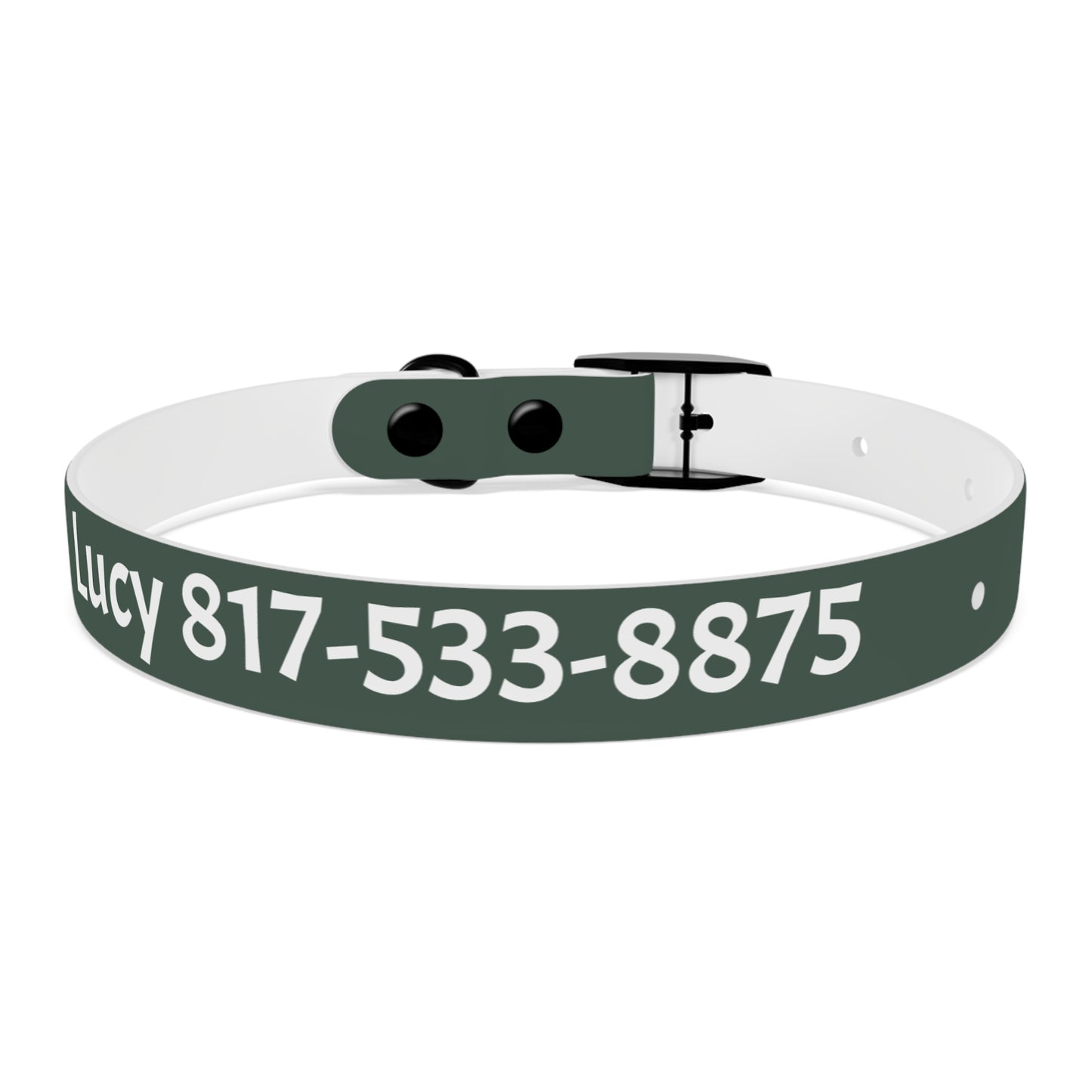 Customized Green Dog Collar, With Phone Number - "Lucy"