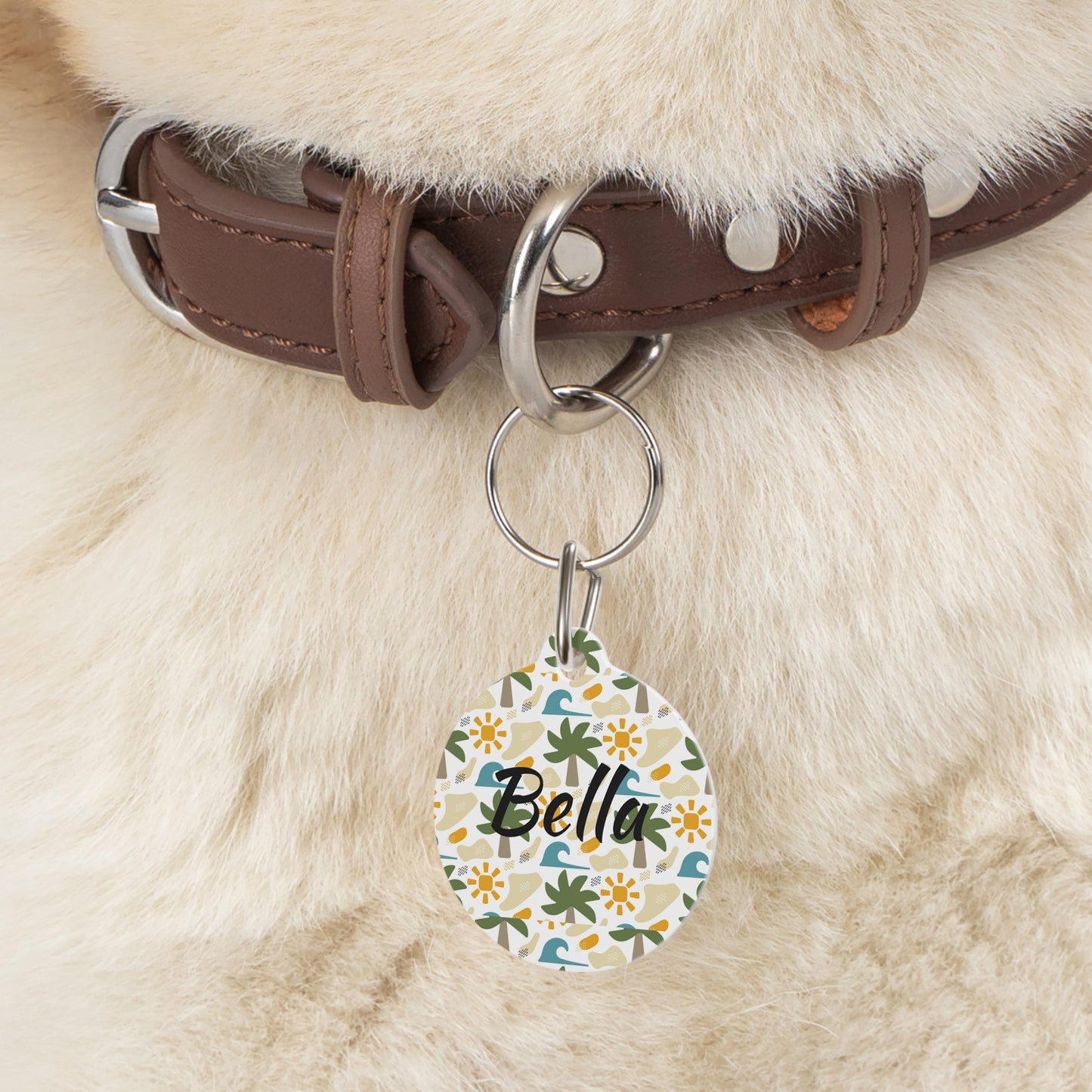 Customized Pet ID Tag - Palm Tree Tropical Design - "Bella"