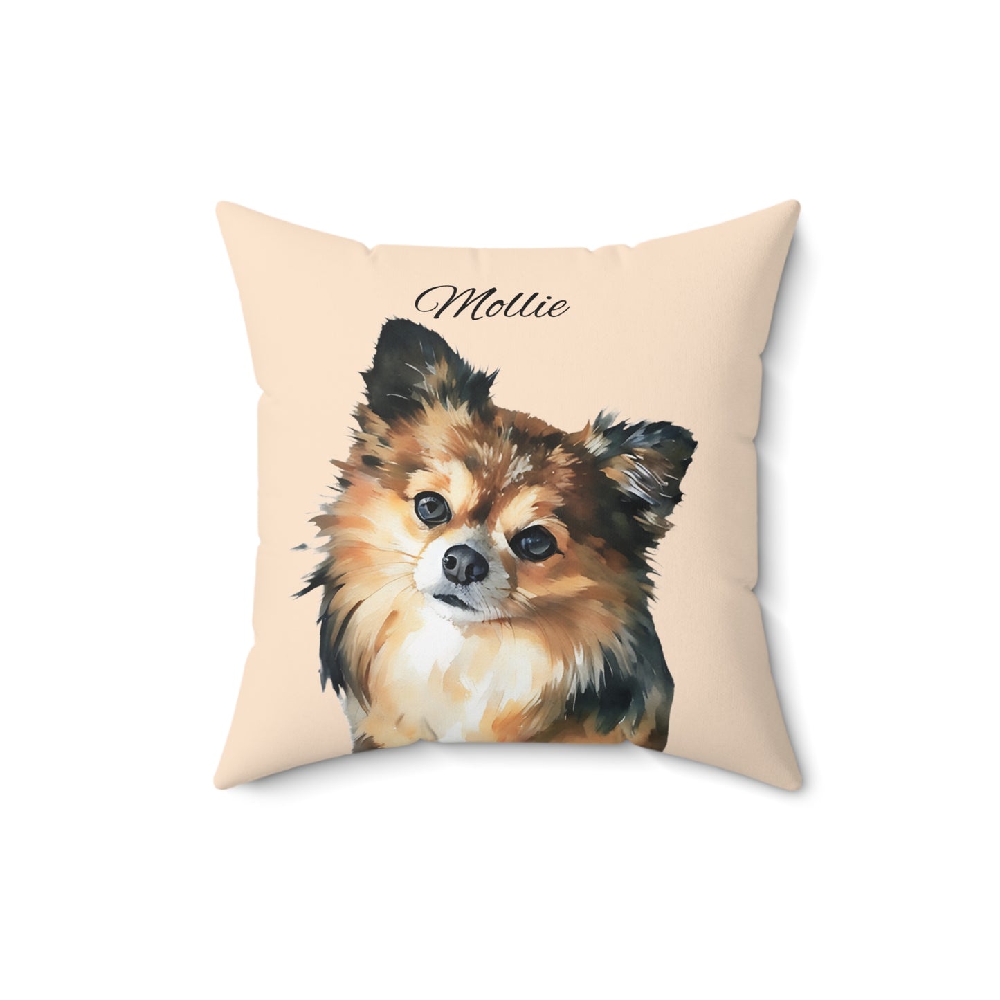Pet Memorial Spun Polyester Square Throw Pillow - "Mollie" - Tan