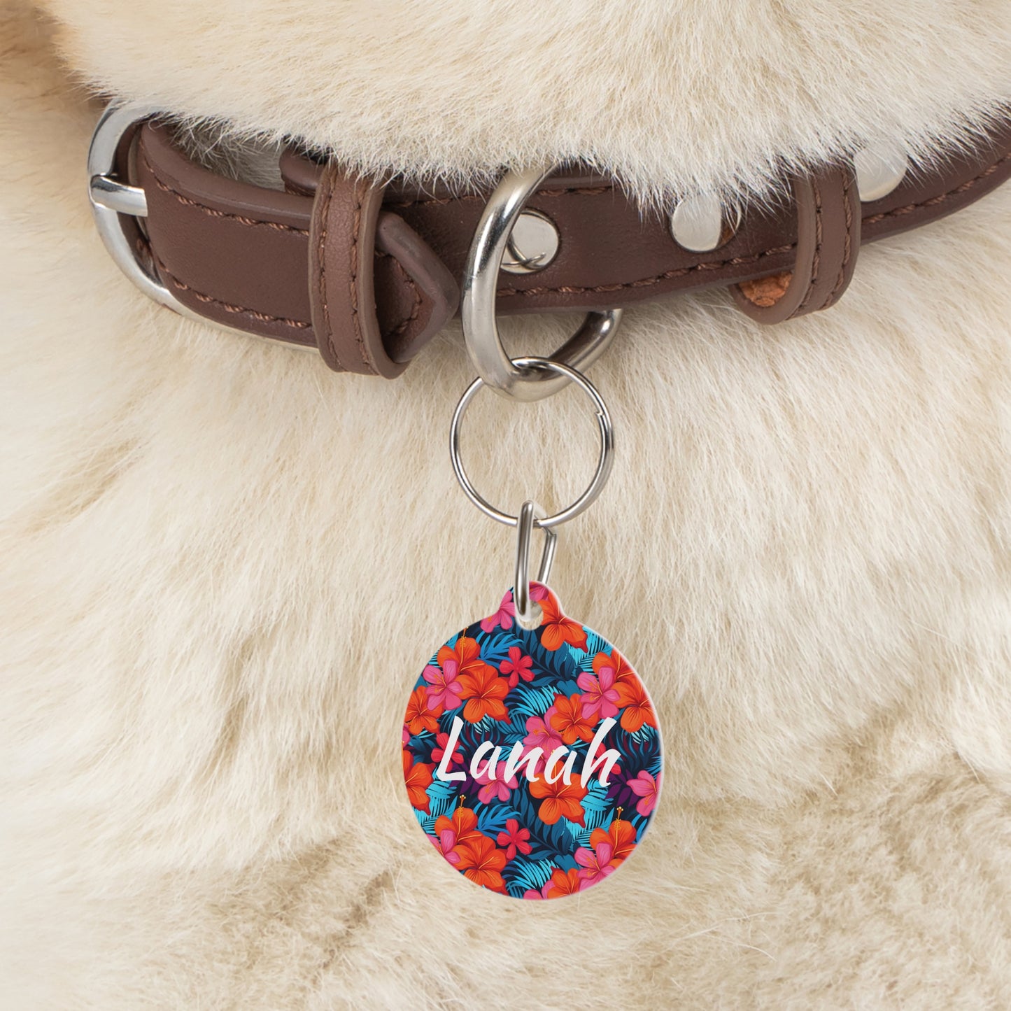 Customized Pet ID Tag - Tropical Floral Design - "Lanah"
