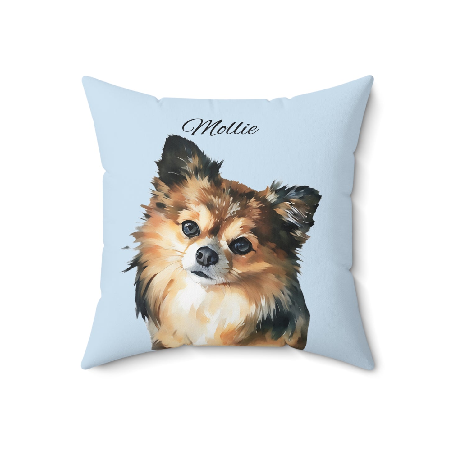 Pet Memorial Spun Polyester Square Throw Pillow - "Mollie" – Light Blue