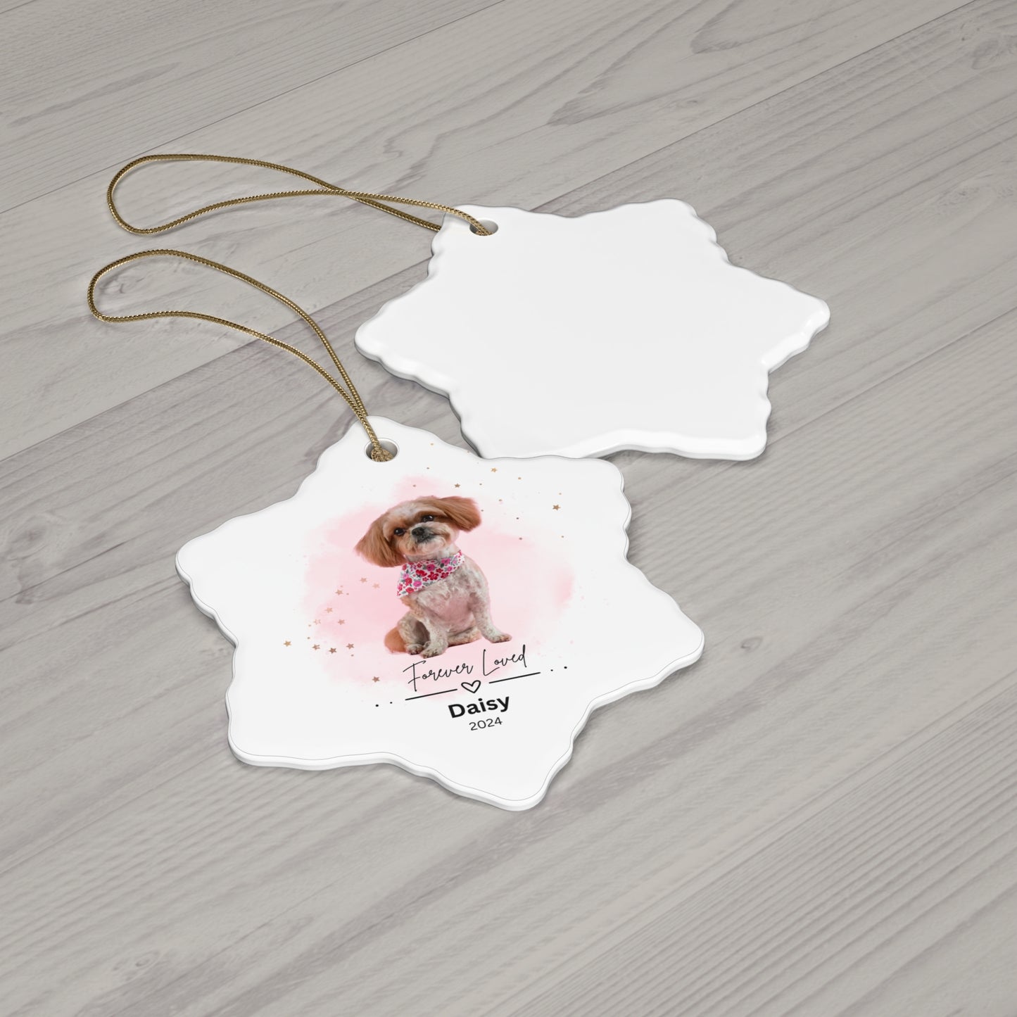 Customized Pet Memorial Christmas Ceramic Ornament, 2 Shapes, "Daisy"