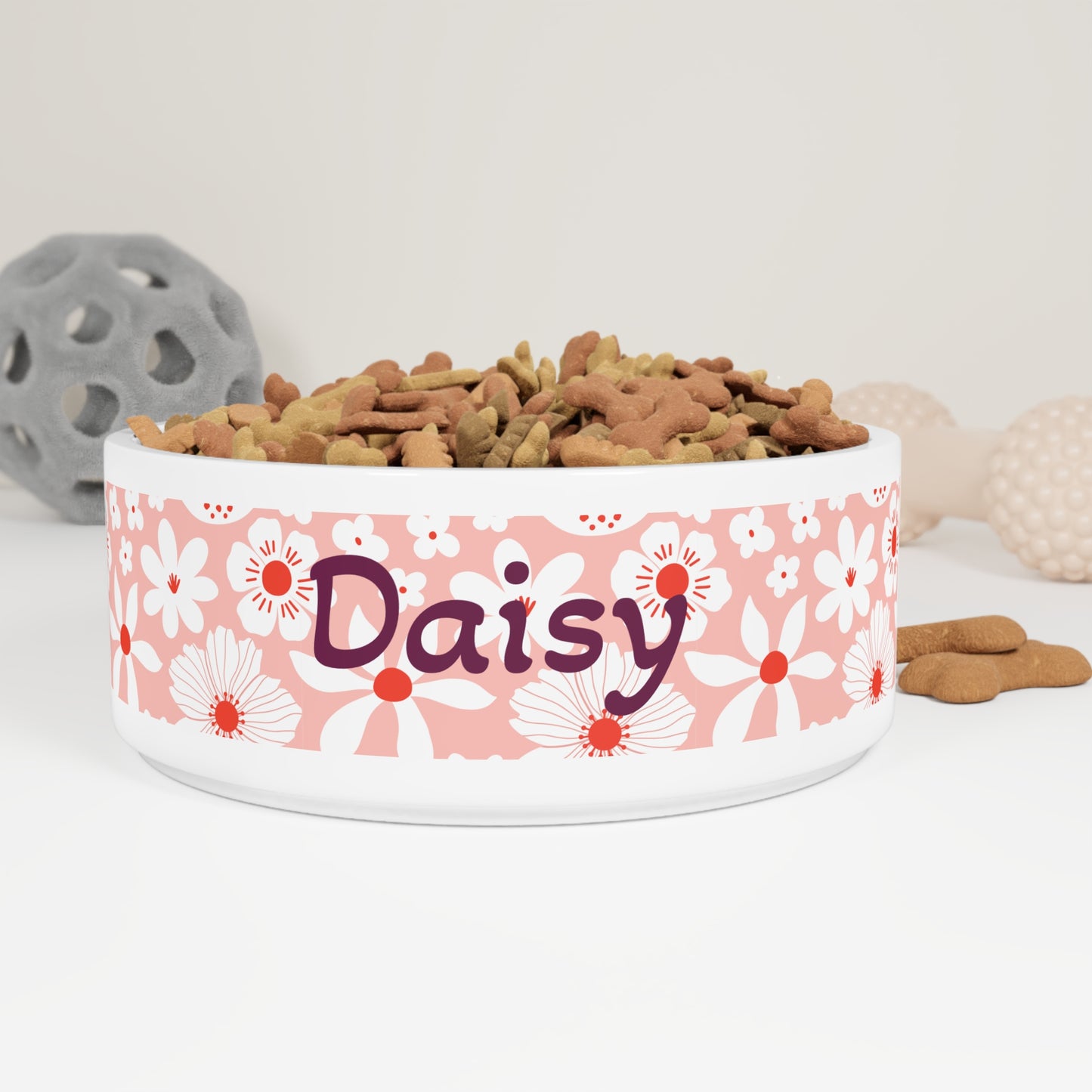 Customized Pet Bowl - Pink Boho "Daisy" Design