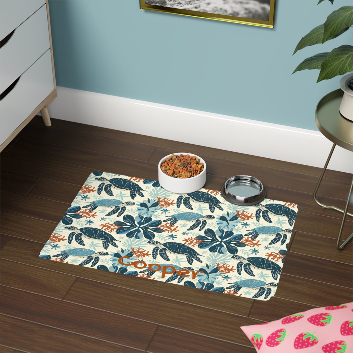 Customized Cute Sea Turle Design "Cooper" Pet Food Mat (12x18)