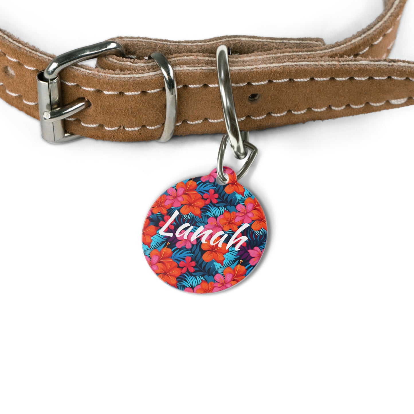 Customized Pet ID Tag - Tropical Floral Design - "Lanah"