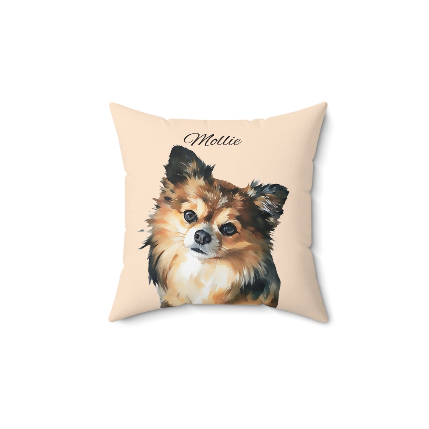 Pet Memorial Spun Polyester Square Throw Pillow - "Mollie" - Tan