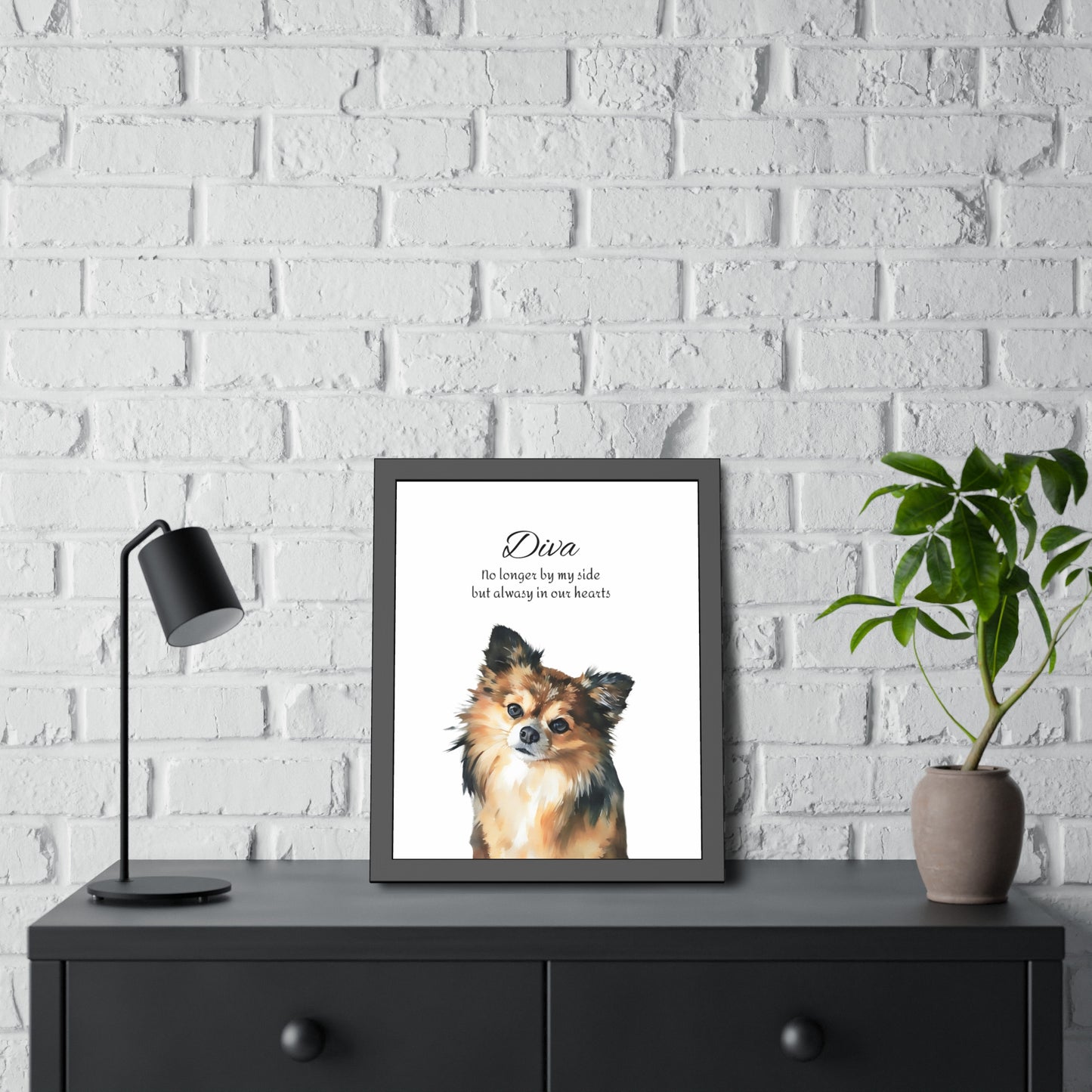 Customized Pet Memorial Portrait - Framed Watercolor Fine Art Paper Print