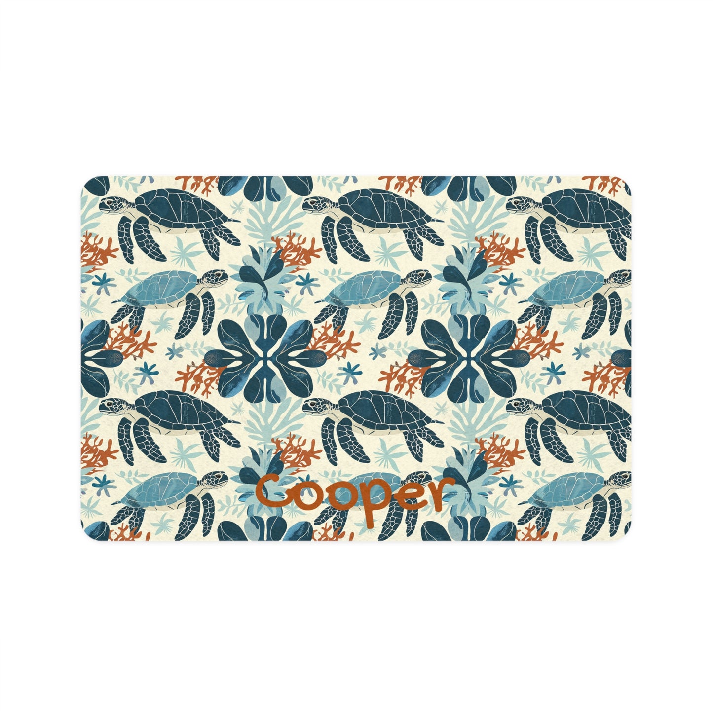 Customized Cute Sea Turle Design "Cooper" Pet Food Mat (12x18)