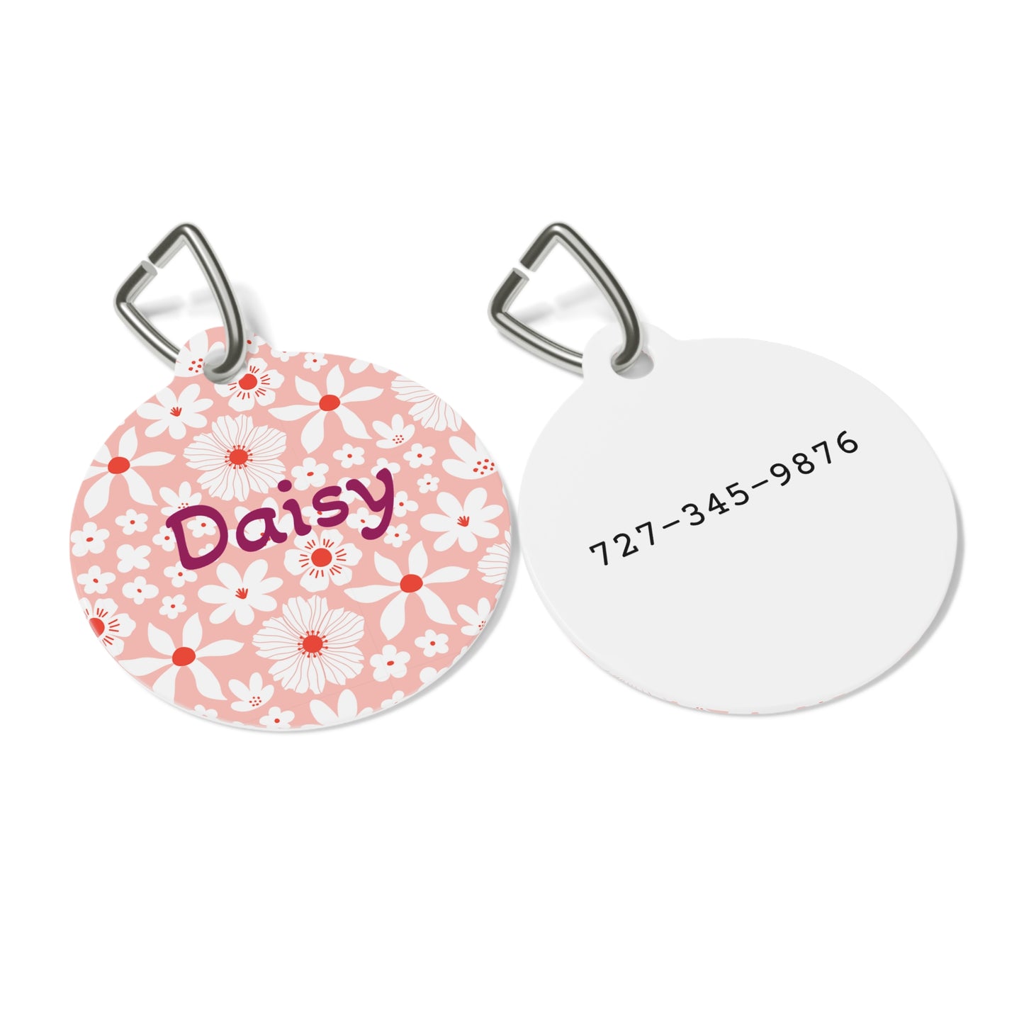 Customized Pet ID Tag - Boho Pink Design - "Daisy"