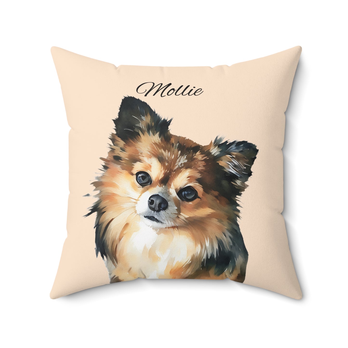Pet Memorial Spun Polyester Square Throw Pillow - "Mollie" - Tan