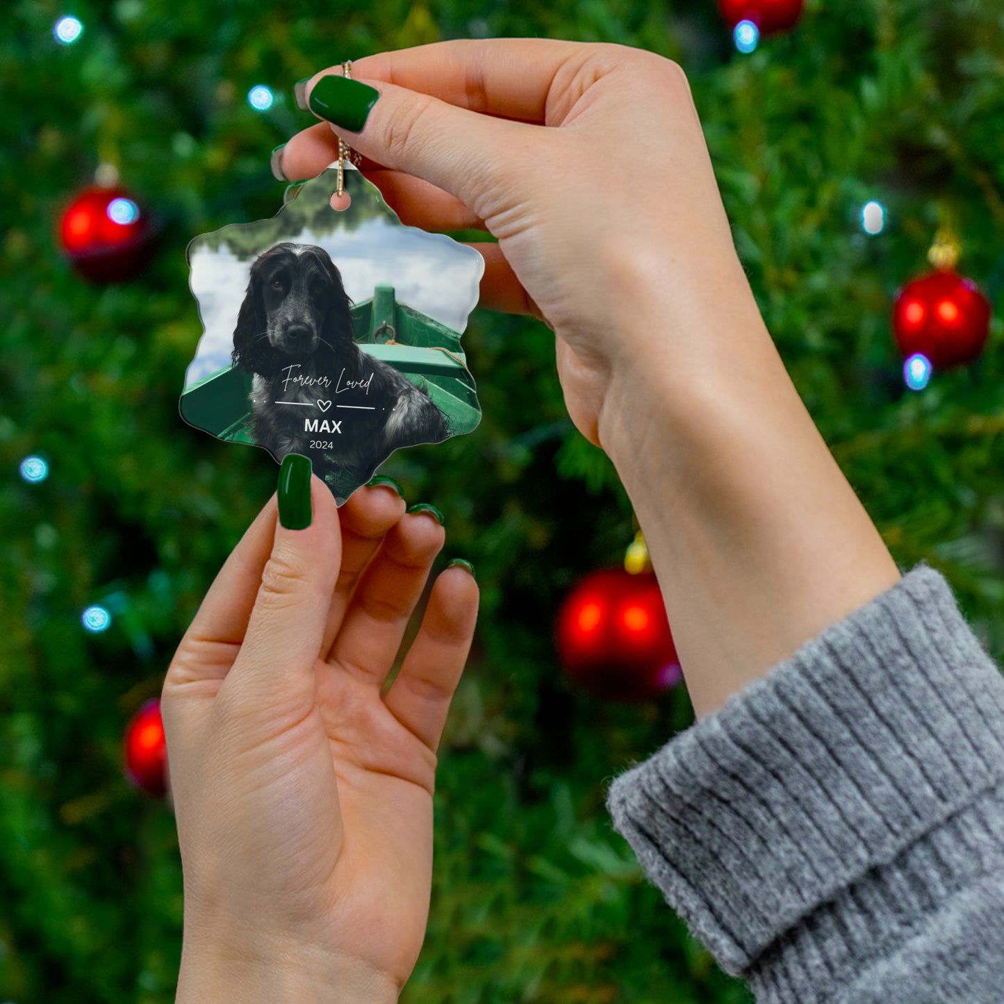 Customized Pet Memorial Christmas Ceramic Ornament, the "MAX", 2 Shapes