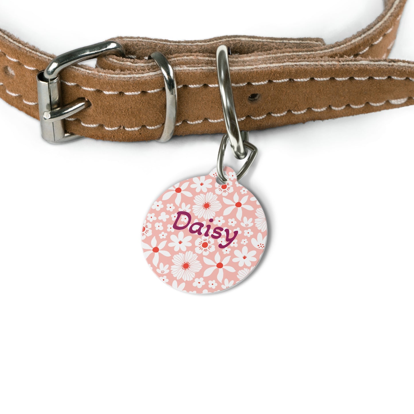 Customized Pet ID Tag - Boho Pink Design - "Daisy"