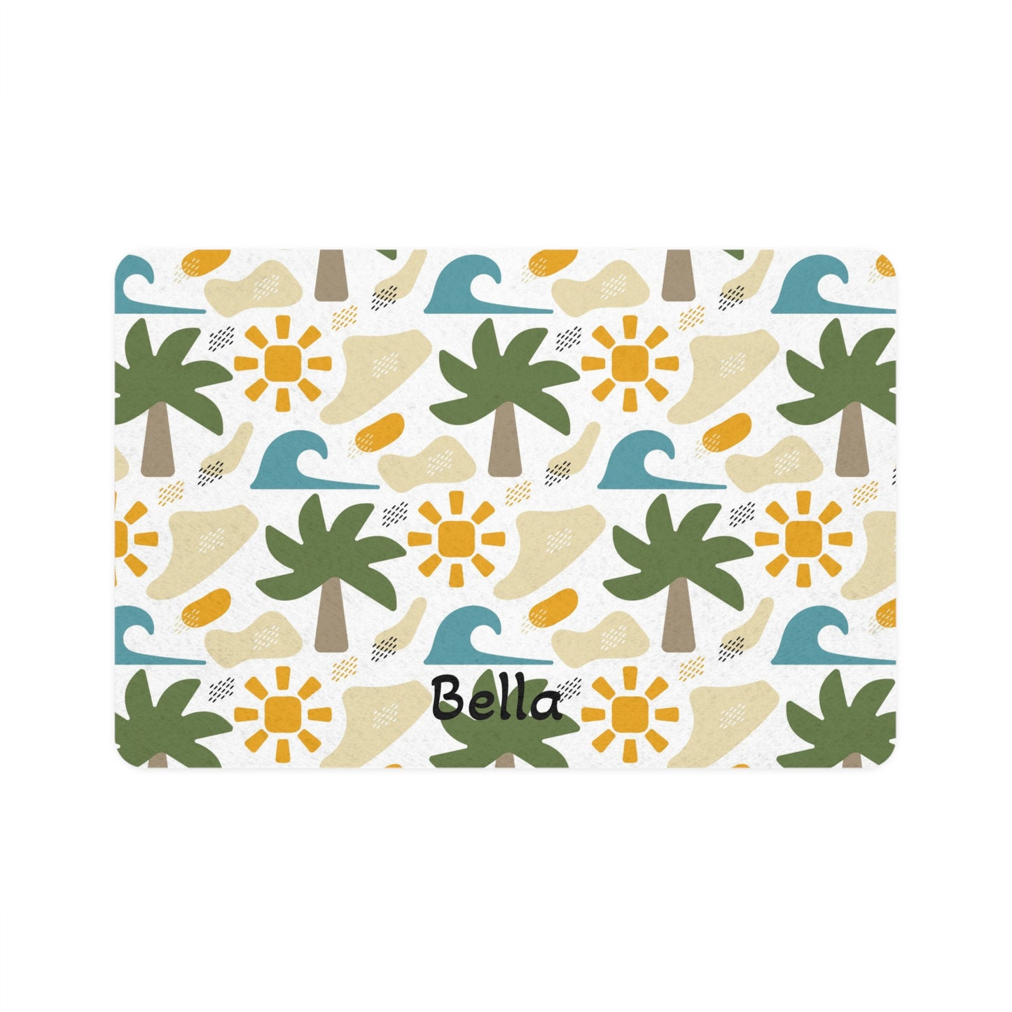 Customized Cute Tropical Palm Tree Design "Bella" Pet Food Mat (12x18)