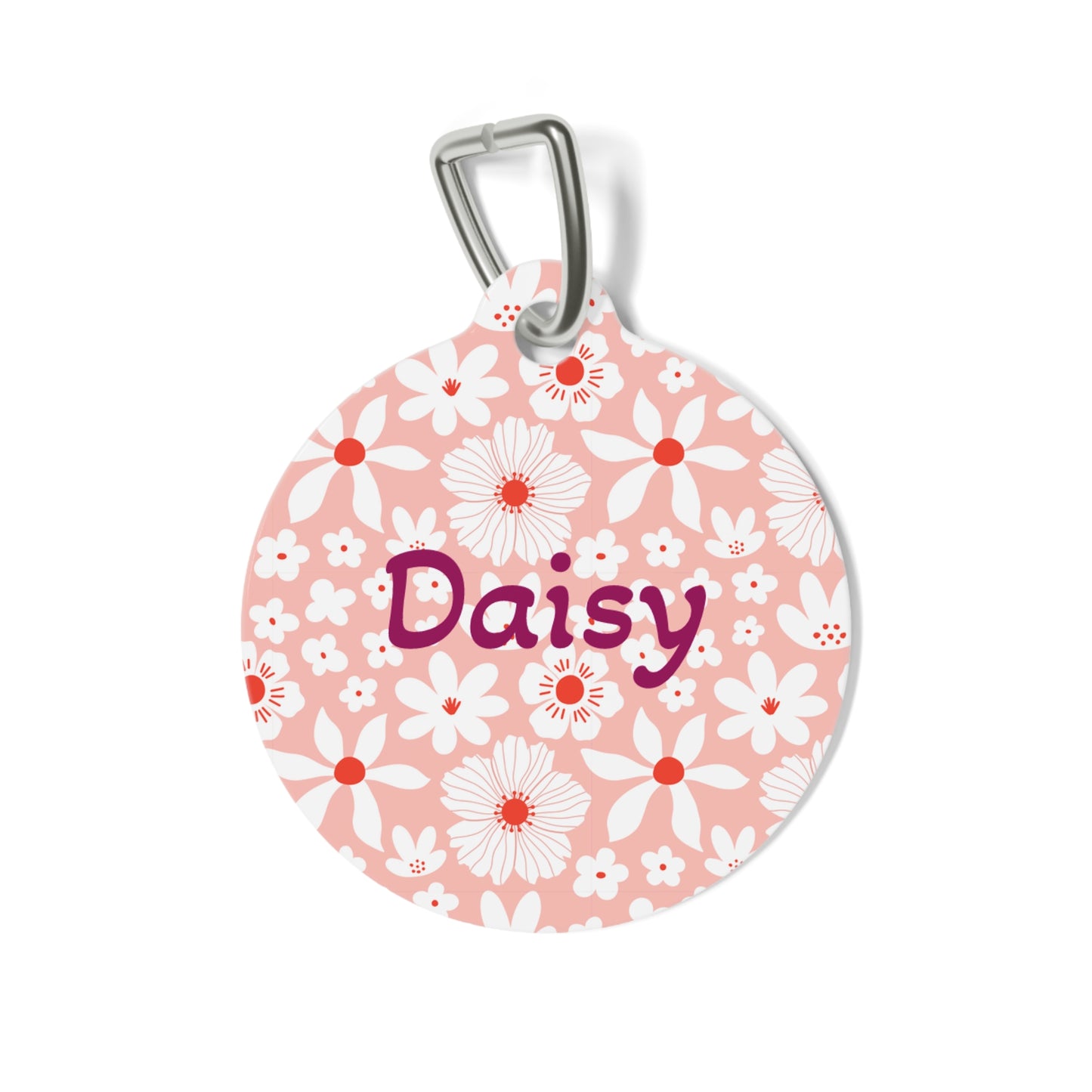 Customized Pet ID Tag - Boho Pink Design - "Daisy"