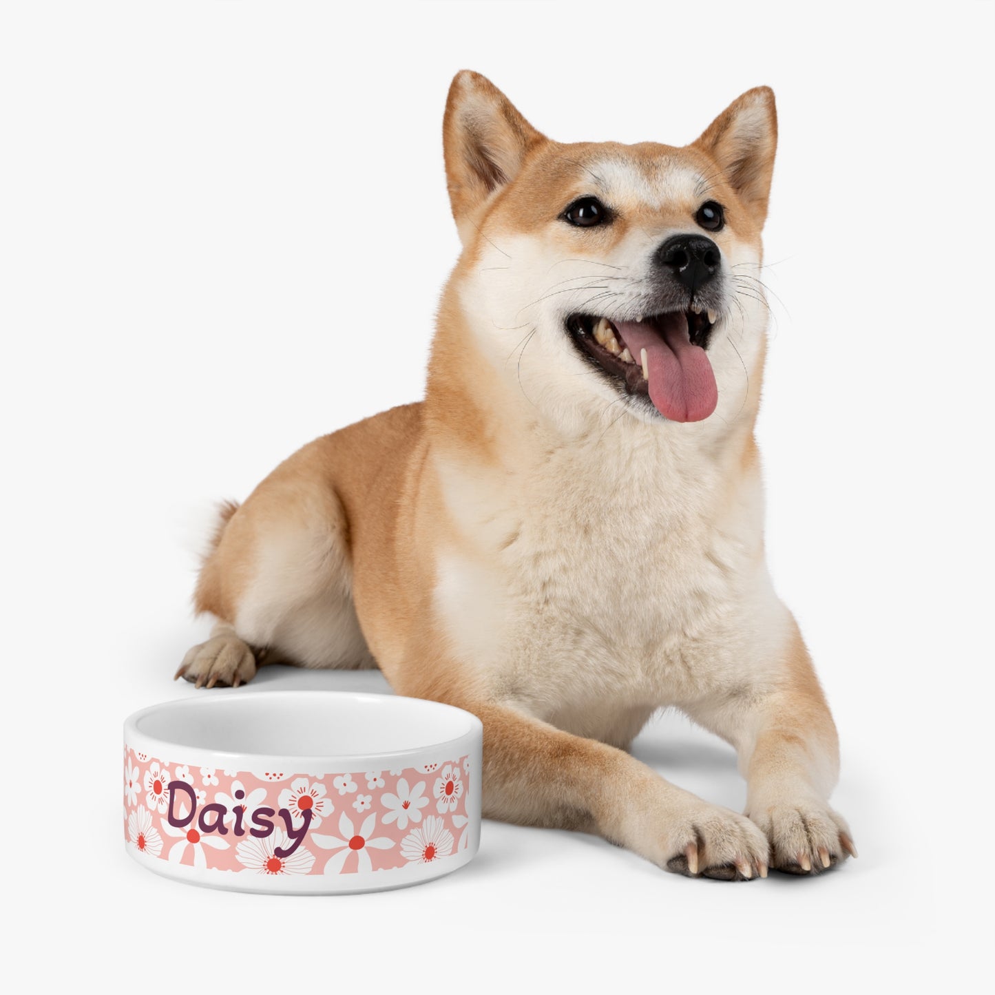 Customized Pet Bowl - Pink Boho "Daisy" Design