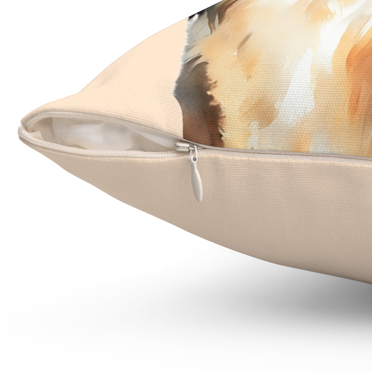 Pet Memorial Spun Polyester Square Throw Pillow - "Mollie" - Tan