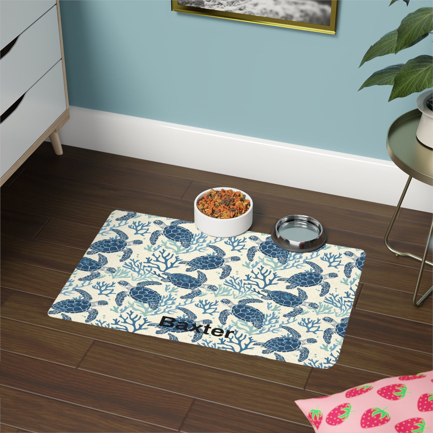 Customized Tropical Sea Turtle Design "Baxter" Pet Food Mat (12x18)