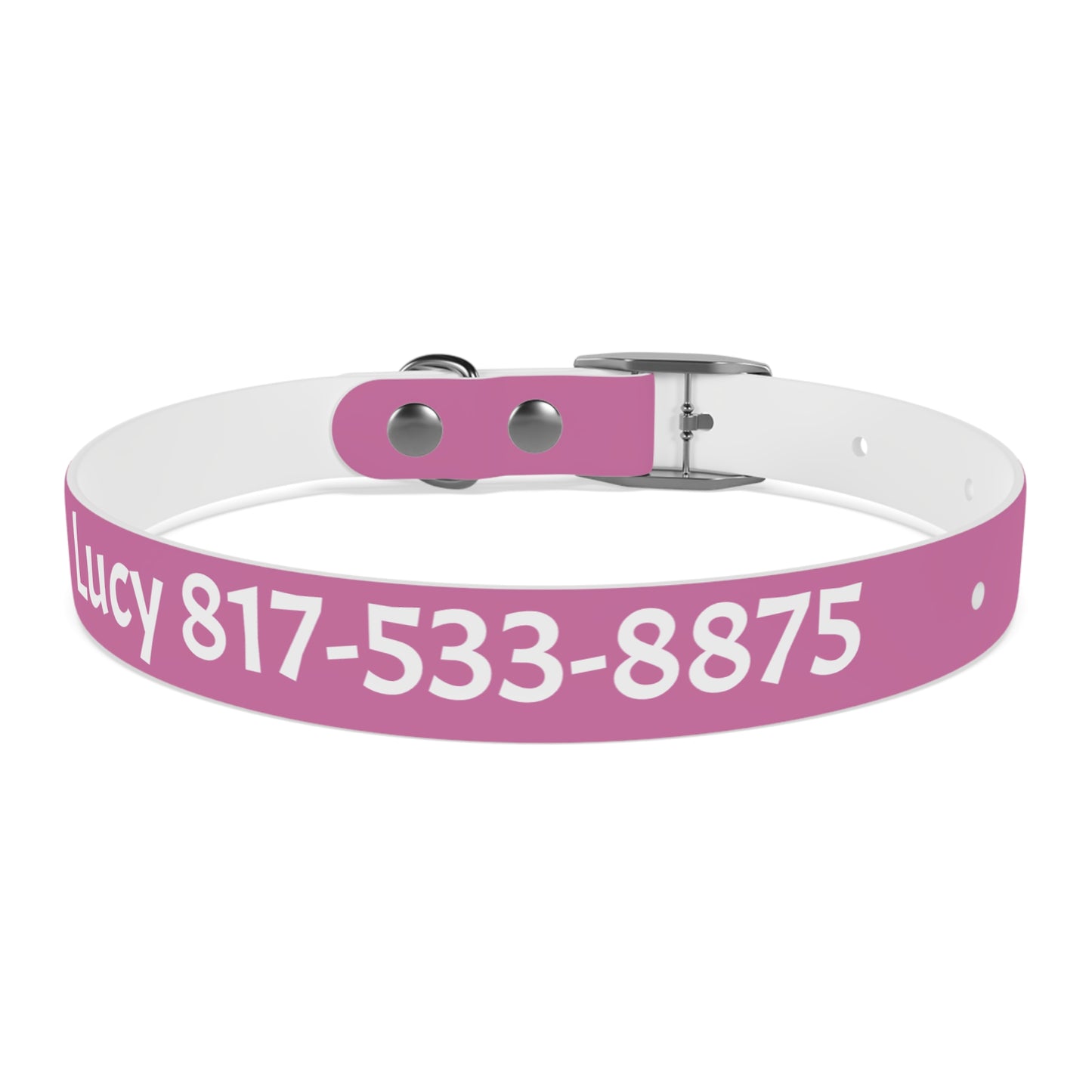 Customized Pink Dog Collar, With Phone Number - "Lucy"