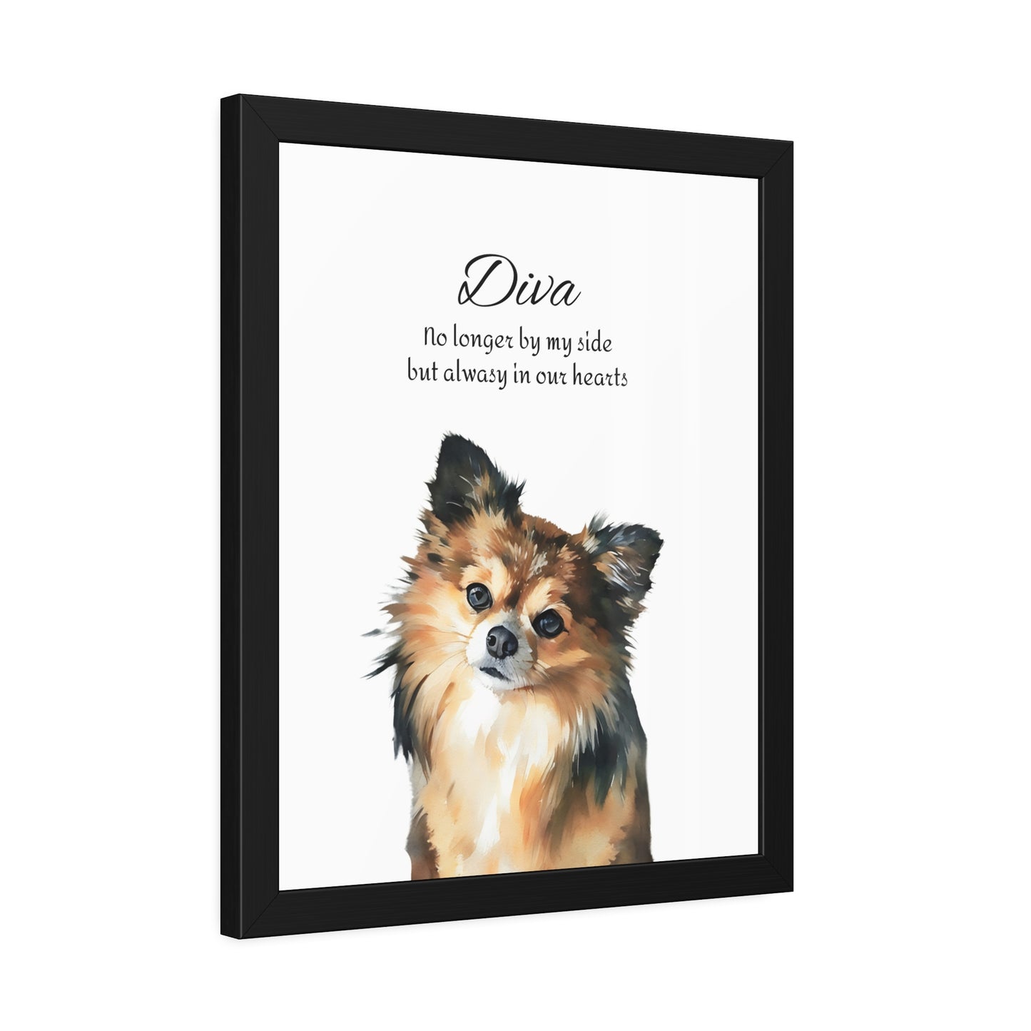 Customized Pet Memorial Portrait - Framed Watercolor Fine Art Paper Print