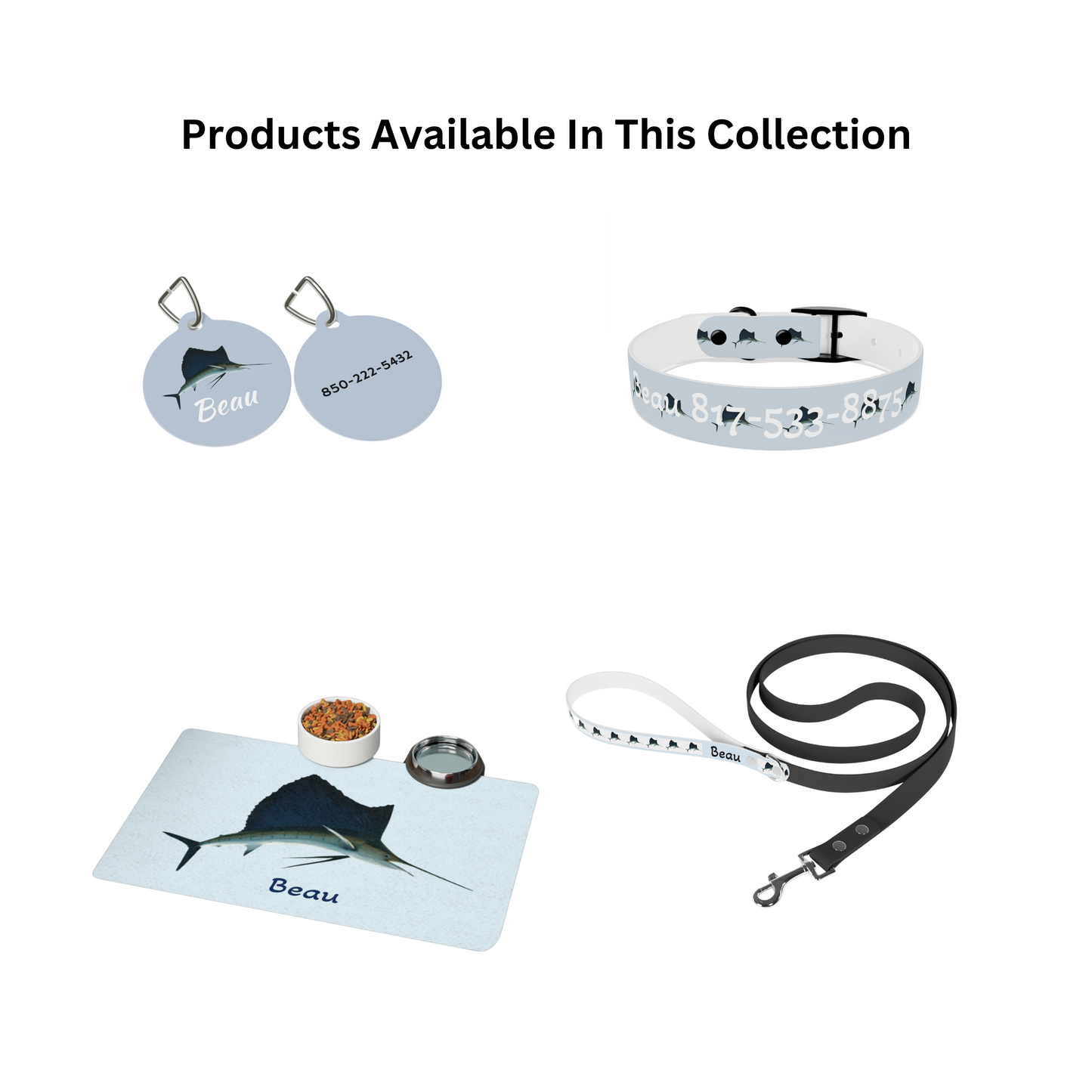 Customized Sailfish Design Dog Collar - "Beau"