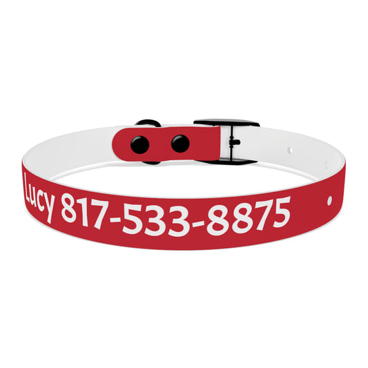 Customized Red Dog Collar, With Phone Number - "Lucy"