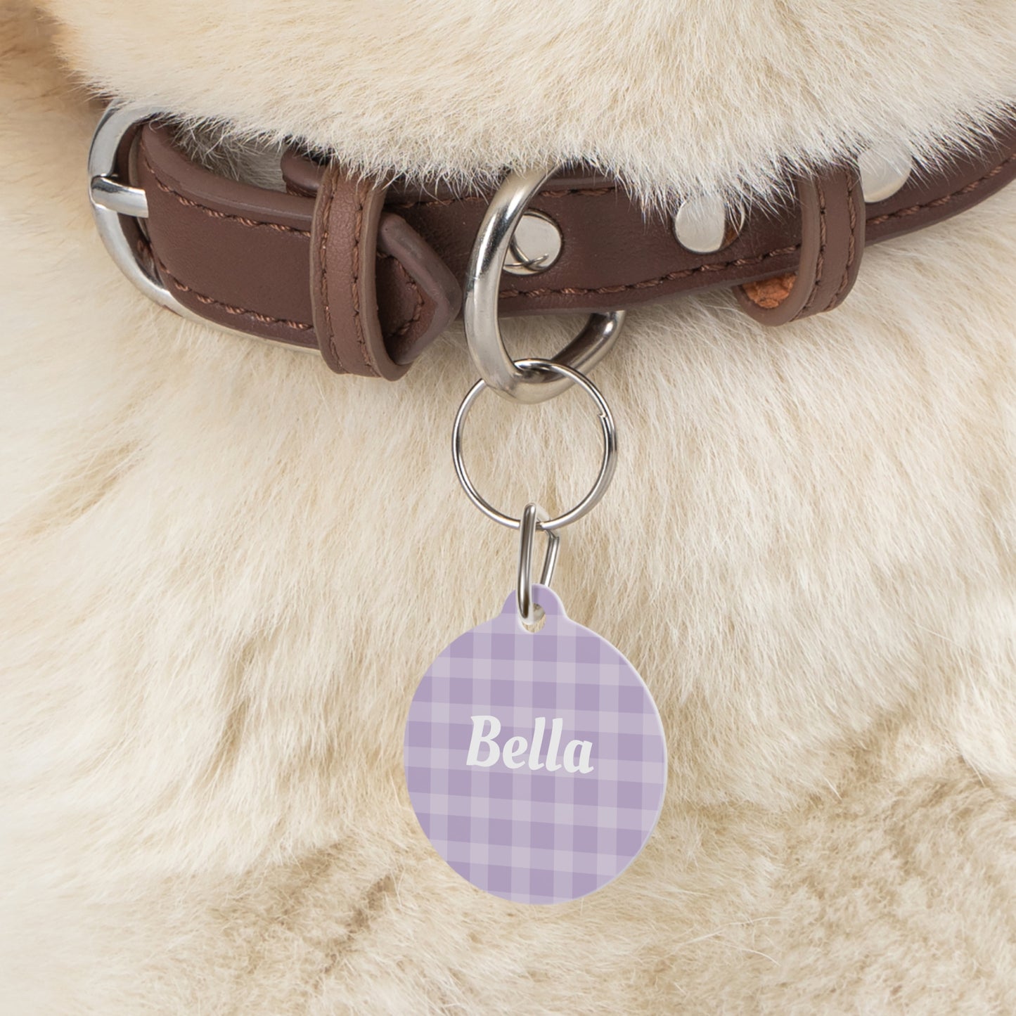 Pet ID Tag - Bella - Lilac Gingham