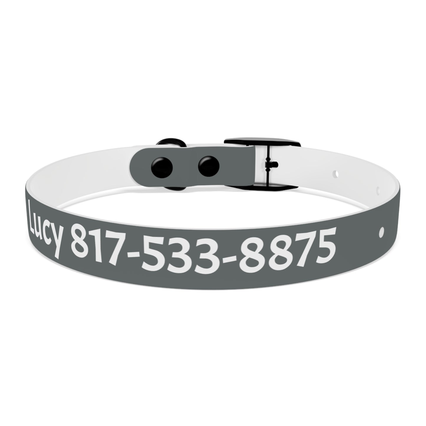 Customized Grey Dog Collar, With Phone Number - "Lucy"