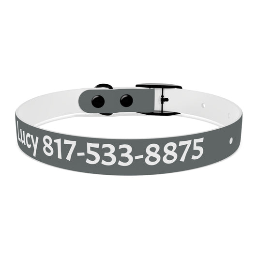 Customized Grey Dog Collar, With Phone Number - "Lucy"