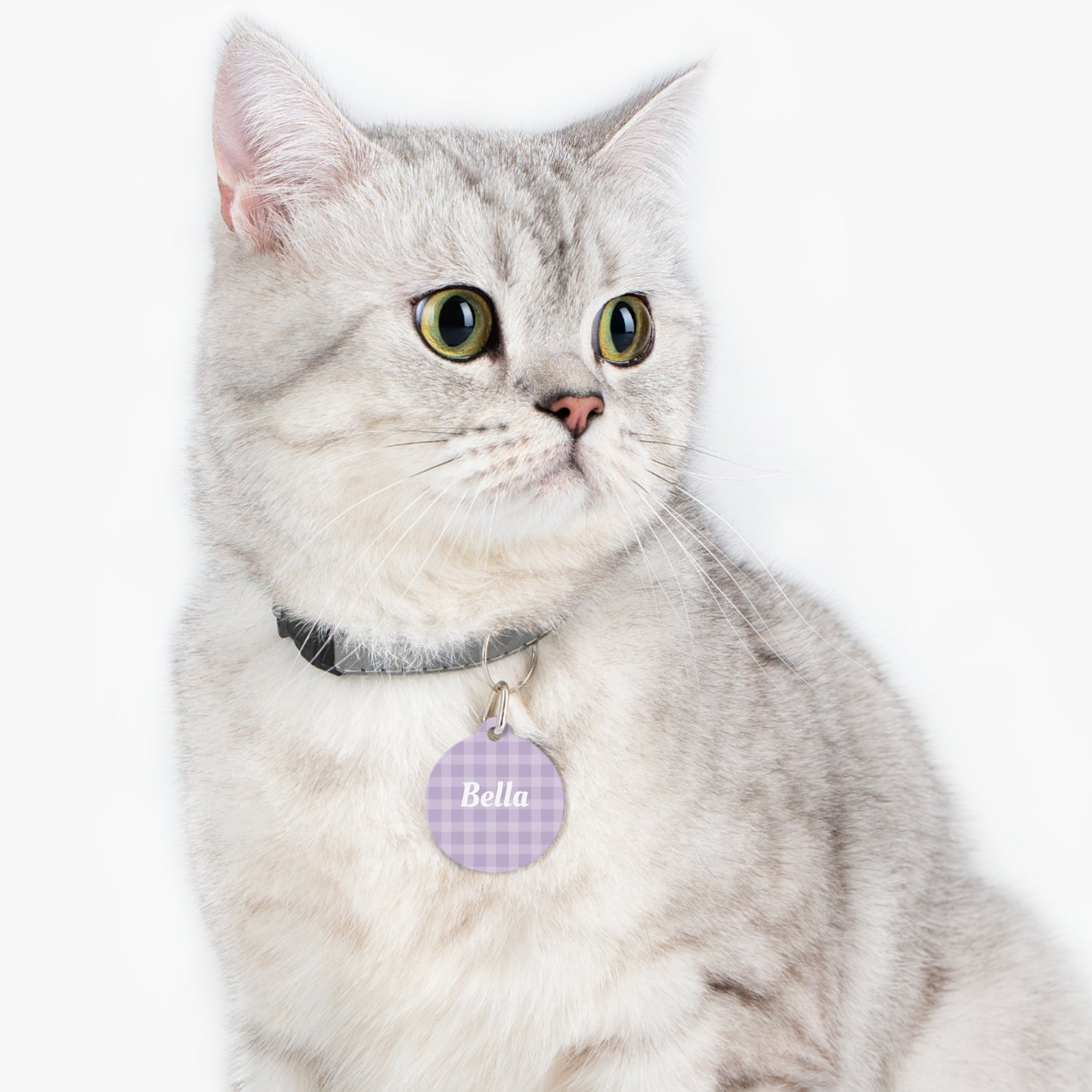 Pet ID Tag - Bella - Lilac Gingham